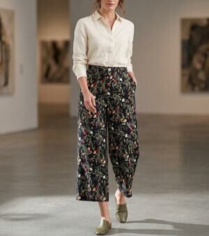 NWT Jules & Leopold Wide Leg Crop Floral Print Pants, Size S